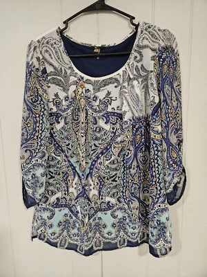 Blusa Top Túnica Milano Forrada Paisley Pullover Mujer Camisa Talla Pequeña Cuello Redondo Foto 1 de 4