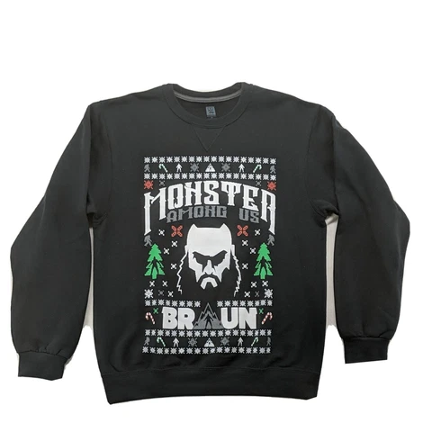 Men's Braun Strowman Monster WWE Ugly Christmas Black Sweater - Medium Cover