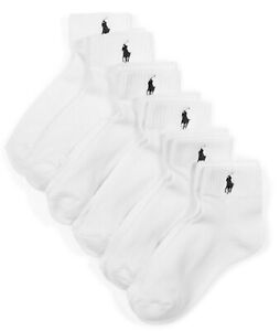Polo Ralph Lauren Socks 6-Pair Men's Quarter Crew Socks White Navy Pony 