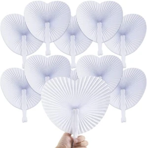 Bestage 60 Pack Folding Handheld Fans Paper White Wedding Round Shaped Accord... - Picture 1 of 9