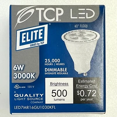 TCP LED7MR16GU1030KFL 6W (50W Equal) MR16 3000K GU10 Dimmable LED Light Bulb - Image 1 of 4