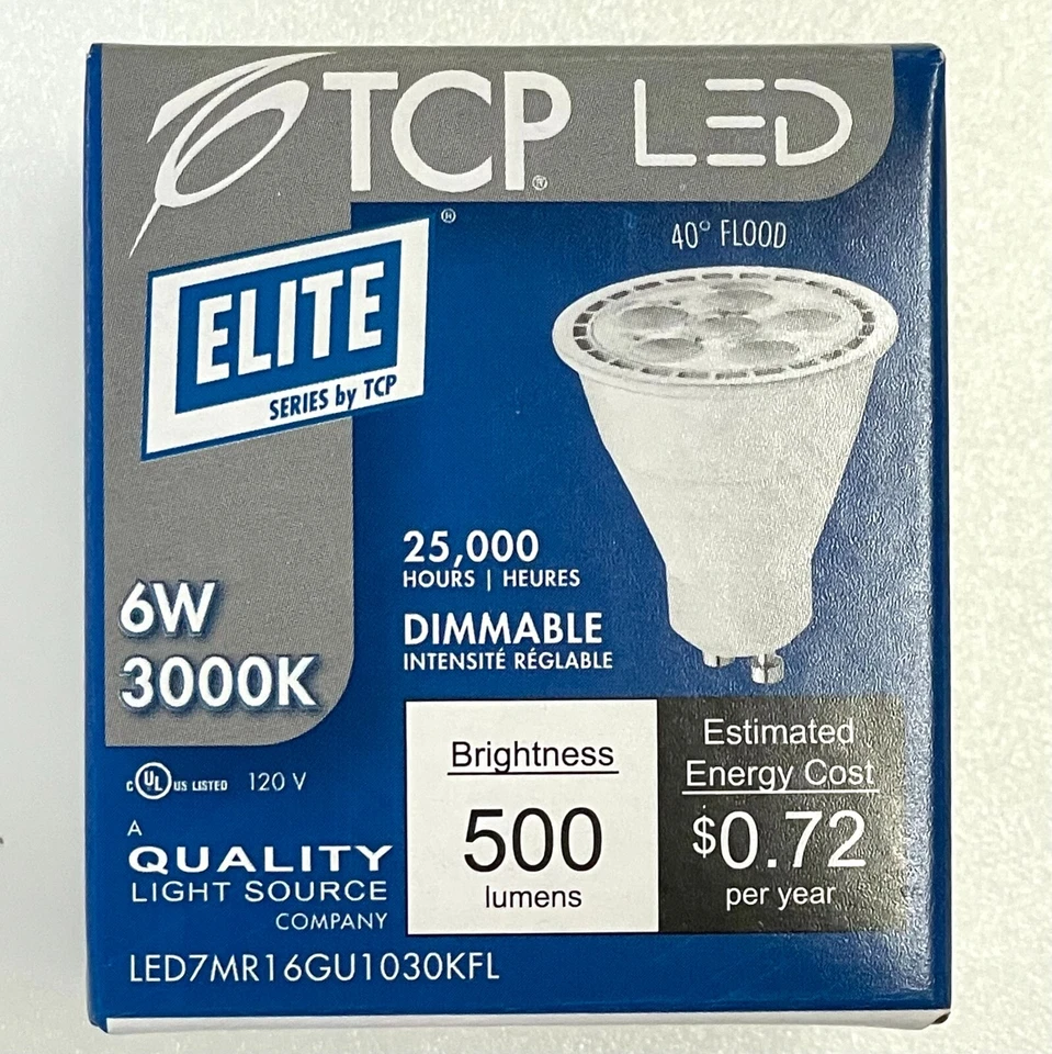 TCP LED7MR16GU1030KFL 6W (50W Equal) MR16 3000K GU10 Dimmable LED Light Bulb - Image 1 of 4