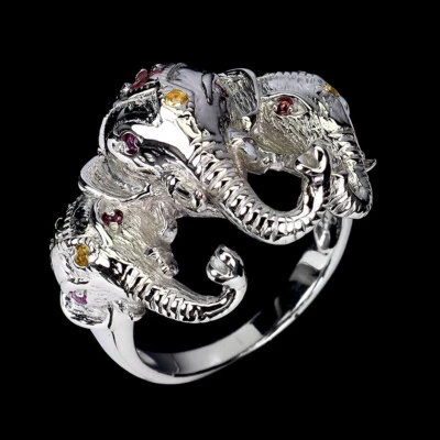 Anel de prata 925 verão redondo turmalina safira elefante joias de pedra preciosa - Imagem 1 de 4