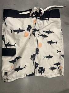 Art Class Boys Swim Trunks 7 Sharks Tan Black Lined - Picture 1 of 8
