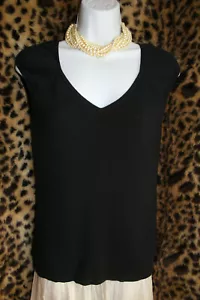 LOFT Ann Taylor Black Fine Rayon Nylon Knit Sleeveless Top V-Neck Sz S Basic - Picture 1 of 4