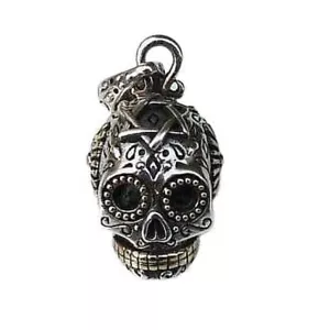 925 Sterling Silver & Brass Sugar Skull Steampunk Pendant Handmade Gothic Punk - Picture 1 of 5