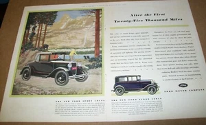 1930 Ford MODEL A Sport Coupe Tudor mag centerfold ad-driver feeds baby bear - Picture 1 of 1