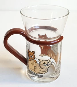 Inspiration Teeglas Glas Teetasse Katzen Griff Braun Beige Henkel 1970er Vintage - Bild 1 von 10