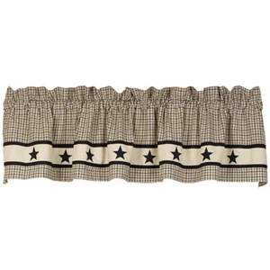 New Primitive Country Farmhouse Cream FARMSTEAD BLACK STAR PLAID VALANCE Curtain - Picture 1 of 1