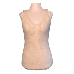 Boston Proper Plush Ribbed Knit Sweater Vest Cream Ivory Sleeveless V-Neck XS - Picture 1 of 8