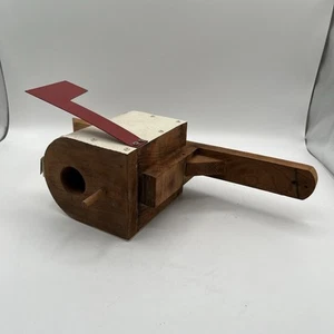 Wood Mailbox Birdhouse White Red Flag Wood Mounting Post Used - Picture 1 of 6
