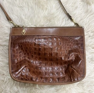 Vintage Brahmin Medium Brown Crocodile Embossed Crossbody Bag Shoulder Purse - Picture 1 of 16
