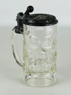 Antico Boccale In Vetro E Peltro Augustiner Brau Birra Inizio XX Sec. - Immagine 1 di 4