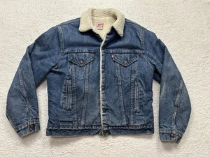Vintage Levis Jacket Mens 42 L Long Denim Sherpa Lined 1980s Made In USA - Picture 1 of 12