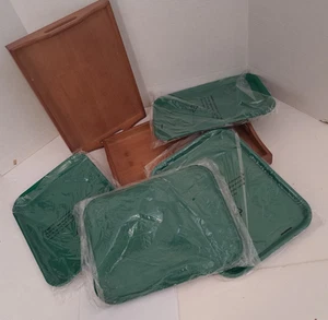 Vgt 2 Wood Outdoor Patio Trays & 4 New Plastic Trays set of 6 10x10 & 10x14 - Picture 1 of 5