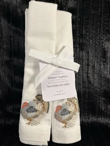 Williams Sonoma Embroidered Plymouth Dinner Napkins NEW Set 4 20" Thanksgiving - Picture 1 of 11