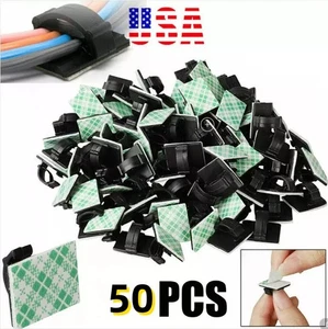50pk Adhesive Cable Clips Wire Clips Management Holder Clamps Cable Tie Holder - Afbeelding 1 van 1