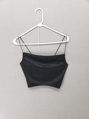 Camiseta sin mangas H&M dividida para mujer XS negra elástica cami corta correa de espagueti poliéster Foto 1 de 4