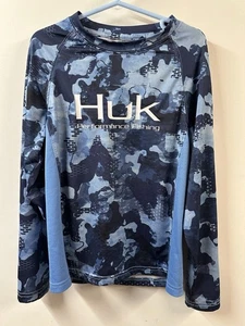 Huk Shirt Youth Small Performance Breathable Ocean Camo Fishing Long Sleeve - Picture 1 of 5