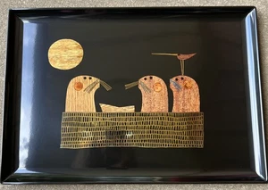 Vintage Couroc of Monterey Rare Sea Lions Black 18" Serving Tray Wood Inlay MCM - Picture 1 of 16