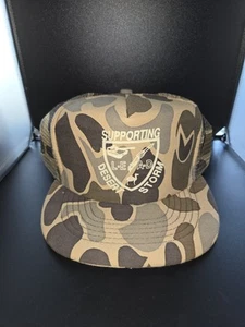 Vintage 1980s SUPPORTING DESERT STORM Camo Snapback Hat Deadstock Trucker Foam - Picture 1 of 4
