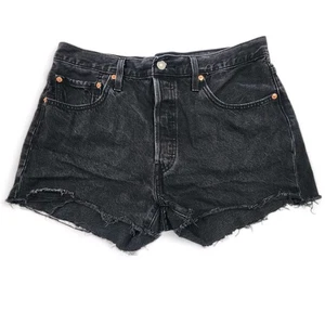 Pantalones Cortos de Jean Levis 501 Negros Corte Botón Mosca Tiro Alto Mujer Talla 32 - Imagen 1 de 9