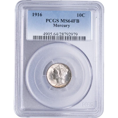 1916 10c Mercury Dime ~ PCGS MS64FB Full Bands - Image 1 of 2