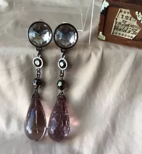 VTG Fun Clip Earrings Statement Solid Lucite Dangle Long Shoulder Sweepers - Picture 1 of 10