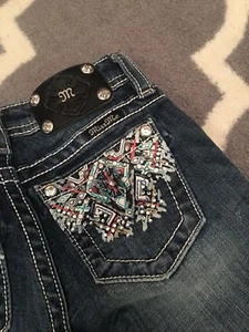 Miss Me Girls Bermuda Shorts Size 7 Embellished Pockets stretch rhinestone Aztec - Picture 1 of 5