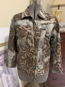 Tru City Abstract Camouflage Long Sleeve Button Up Jacket /Coat Woman’s Size Med - Picture 1 of 14