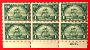 US Sc#614 1924 Sailing Ship  New Netherlan  Plate Blk. of 6 MNHOG VF (21-253) - Picture 1 of 3