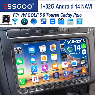 Android 14 Carplay Autoradio Für VW GOLF 5 6 Touran EOS Tiguan Polo GPS NAVI RDS - Bild 1 von 4