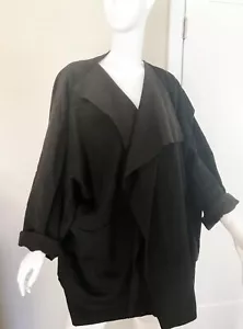 ESKANDAR CASHMERE & WOOL OPEN COAT BLACK & BROWN REVERSIBLE ONE SIZE RUNS BIG - Picture 1 of 7