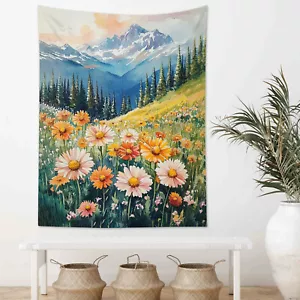 Mountain Pink Orange Yellow Daisy Floral Tapestry for Bedroom Living Room Dorm - Picture 1 of 13
