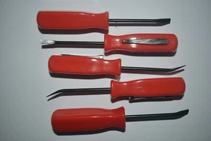  MINI PRY BAR  RED HANDLE WITH POCKET CLIP FLAT END  TOOL 5 PIECES  - Picture 1 of 6