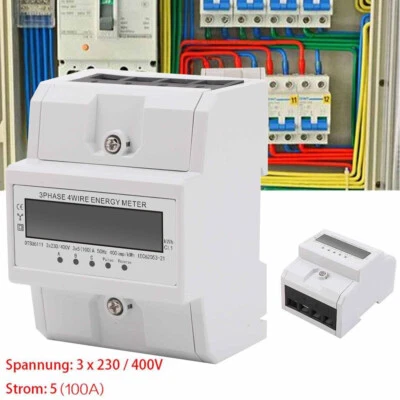 Drehstromzähler Stromzähler 3-Phasen 4-Draht 100A Geeicht Für Din Hutschiene LCD - Bild 1 von 4