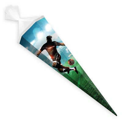 itenga Schultüte Zuckertüte eckig 85cm Fußball Tüllverschluss weiß Junge