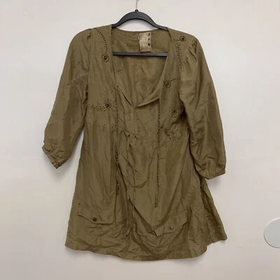 Camisa túnica Da-Nang Indo China 100 % seda corbata manga 3/4 verde militar talla pequeña Foto 1 de 4