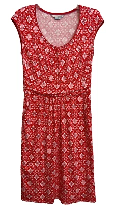 Boden Margot Dress Size 8L Red White Cap Sleeve Jersey Knee Length SC0001-008 - Image 1 of 4