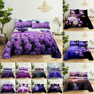 Purple Bedding Set Bed Sheet Linens Pillowcase Queen King Size LavenderButterfly