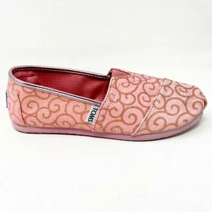 Toms Classics Pink Swirl Pattern Youth Slip On Casual Canvas Flat Shoes - Picture 1 of 5