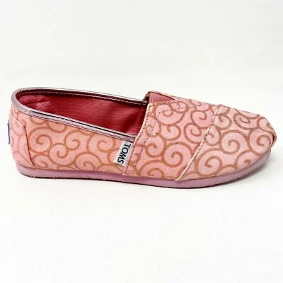 Toms Classics Pink Swirl Pattern Youth Slip On Casual Canvas Flat Shoes - Image 1 of 4