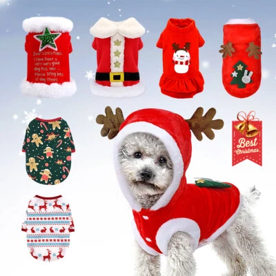 Pet Christmas Costumes Santa Dog Clothes Winter Coats Outfit for Cats Small Dogs - Image 1 of 4