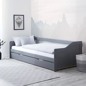 Holzbett 90x200 Lattenrost Massiv Grau Gästebett Matratze Ausziehbar Homestyle4u - Bild 1 von 12