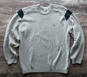 Lacoste Strick Pullover Beige Herren 7 2XL Navy Blau Streifen Schulter Langarm Crew - Bild 1 von 8