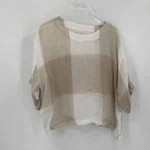 Pure J Jill Malla Lino Gran Tamaño Blusa Top Camisa Tostado Crema Cuadros Transparente S - Imagen 1 de 4