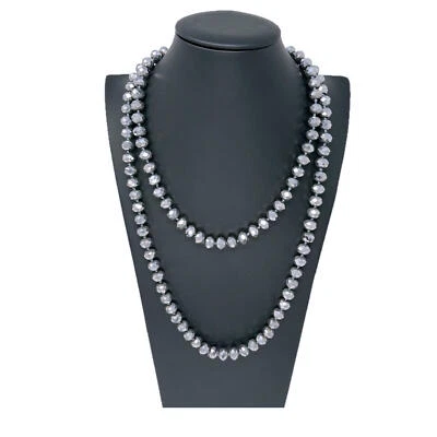 Collana Lunga Cristalli Grandi Sfaccettati Donna Moda Elegante Brillante Argento - Immagine 1 di 2