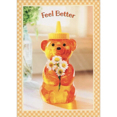 Avanti Press Feel Better Honey Bear Holding Daisies Cute Get Well Card - Image 1 of 2