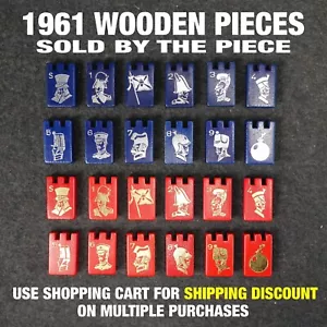 Milton Bradley VTG WOODEN 1961 STRATEGO Red & Blue game Pieces - Picture 1 of 25