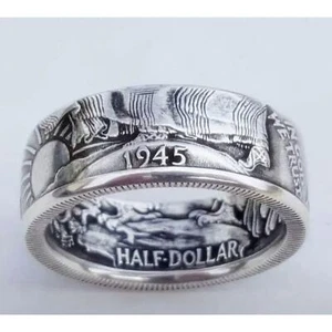 Men Ring Antique Coin Morgan Ring United States Of America Half Dollar 1945 sz 9 - Picture 1 of 3